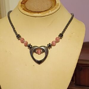 Hematite Necklace With A Heart At The Bottom